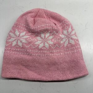 Pink Knit Fleece Lined Snowflake Beanie Winter Warm Snow Hat